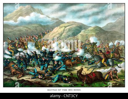 Vintage Militär Drucken mit der Schlacht von Little Bighorn, auch bekannt als Custer's Last Stand. Stockfoto