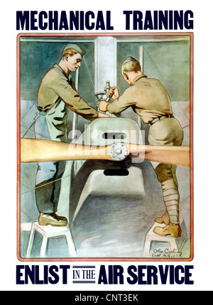 Vintage Weltkrieg Poster zwei Flieger arbeiten auf einer Ebene. Es liest, mechanische Ausbildung gewinnen In The Air Service. Stockfoto