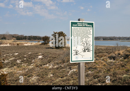 Melden Sie sich an einem Strand von Cape Cod zu verbieten, zu Fuß auf den Sanddünen zu einem ökologisch sensiblen Gebiet, USA zu schützen. Stockfoto