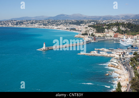 Der Yachthafen von Nizza und die Baie des Anges. Französische Riviera, Frankreich. Stockfoto