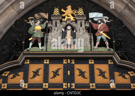 Detail des Neues Rathaus (neues Rathaus) am Marienplatz-Platz in München. Stockfoto