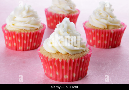 ROSA UND WEIßE PERLE CUPCAKES Stockfoto