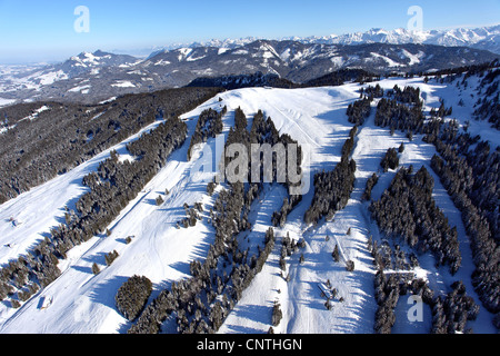 Osthang des Gruenten mit Skipisten und Seilbahn, Deutschland, Bayern, Allgäu Stockfoto