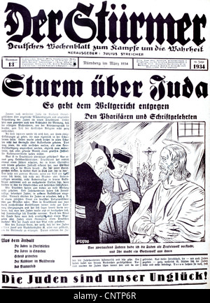 Nationalsozialismus, Propaganda, Presse, 'der Stuermer', Nürnberg, März 1934, Schlagzeile: 'Storm über Juda', Karikatur: 'An die Pharisäer und Schriftgelehrten', Zusatzrechte-Clearences-nicht vorhanden Stockfoto