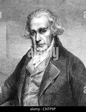 Watt, James, 19.1.1736 - 25.8.1819, schottischer Ingenieur, halbe Länge, Holzgravur, 19. Jahrhundert, Stockfoto