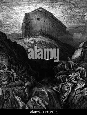 Die Religion, die Arche Noah in den Bergen von Arafat, Illustrationen von Gustave Dore, Holzstich, 19. Jahrhundert, Hochwasser, Überschwemmung, Taube, Bibel, Biblische Szenen, Szenen, Tod, Tote, Leichen, Sünder, Strafe, Schiff, historischen, historische, Personen, Artist's Urheberrecht nicht geklärt zu werden. Stockfoto