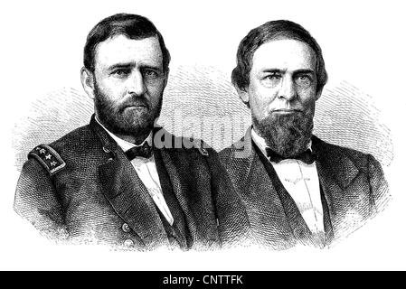 US-Präsident Ulysses Simpson Grant und Vizepräsidenten Schuyler Colfax, historische Gravuren, um 1870 Stockfoto