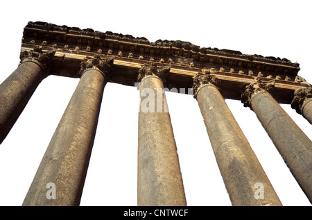 Säulen, Tempel des Jupiter Ruinen des römischen Reiches in der Nahen Osten Baalbek, Libanon Isolated on White. Stockfoto