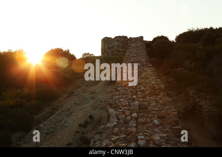 Sonnenuntergang über antiken Stageira im Bereich Berg Athos in Griechenland. Stockfoto