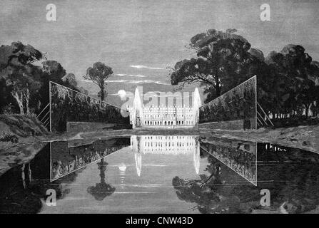 Latona Gärten mit den mittleren Flügel des Schloss Herrenwoerth Schloss, heute die Neue Schloss Herrenchiemsee, See Chiemsee Stockfoto