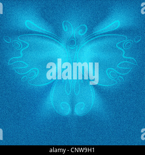 Futuristische Schmetterling auf Jeans Textur Hintergrund. Stockfoto