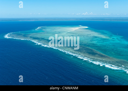 Sandbänke und Riffe, Mafia-Kanal zwischen der Mündung des Rufiji Flusses und Mafia Island, Luftaufnahme, Tansania Stockfoto