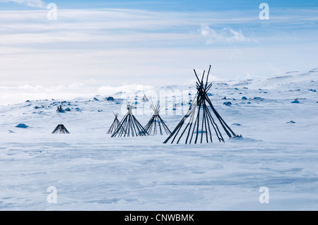 Rahmen der Sami Kotha, Schweden, Lappland, Norrbotten, Padjelanta Nationalpark Stockfoto