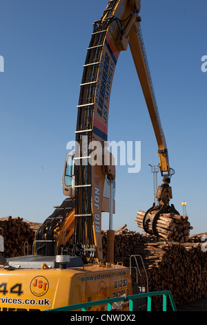 Laden von frischem Holz auf Cargo Schiff Montrose Port UK Stockfoto