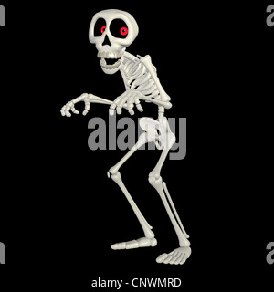 Abbildung eines glücklichen Skelett Cartoons auf schwarzem Hintergrund isoliert Stockfoto