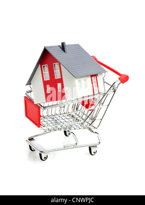 Modell eines kleinen Hauses in einem Warenkorb Stockfoto