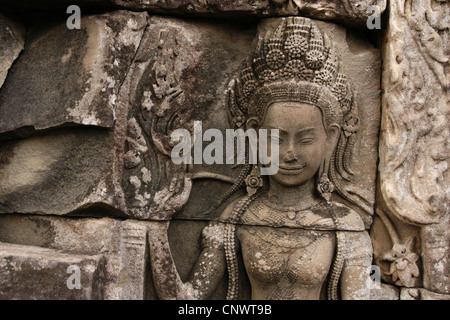 Apsara. Befreiung von der Bayon-Tempel in Angkor, Kambodscha. Stockfoto