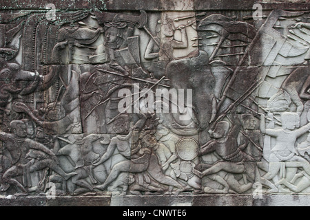 Zwingt die Schlacht zwischen den Khmer und Cham. Befreiung von Bayon Tempel in Angkor, Kambodscha. Stockfoto