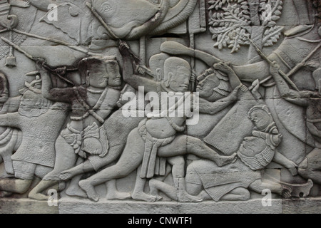 Zwingt die Schlacht zwischen den Khmer und Cham. Befreiung von Bayon Tempel in Angkor, Kambodscha. Stockfoto