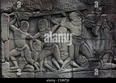 Zwingt die Schlacht zwischen den Khmer und Cham. Befreiung von Bayon Tempel in Angkor, Kambodscha. Stockfoto