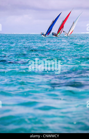 Mauritische Holzboot genannt Pirogue, Regatta, Mauritius, Indischer Ozean Stockfoto