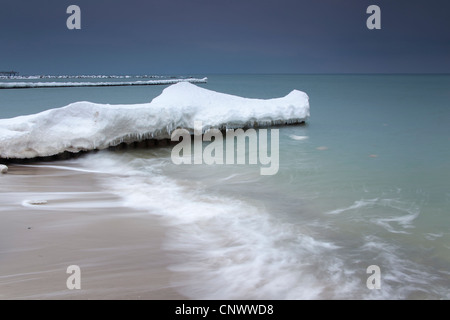 schneebedeckte Sporn Deich, Darß, Wustrow, Mecklenburg-Vorpommern, Deutschland Stockfoto