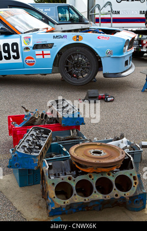 1980 Aston Martin V8 Vantage im Fahrerlager auf dem CSCC Zukunft Klassiker-Rennen in Snetterton, Norfolk, Großbritannien vorbereitet. Stockfoto