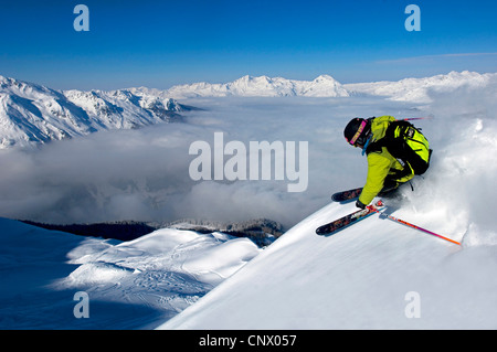 Skifahrer in Sainte-Foy-Tarentaise Skigebiet nördlich der Alpen, Frankreich Stockfoto
