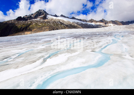 Schmelzwasser im Rhone-Glacler am Furka-Pass, Schweiz, Wallis, Oberwallis Stockfoto