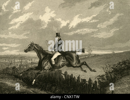 Um 1870, Gravur, Clearing den Zaun. Stockfoto