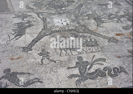 Mosaiken in Ostia Antica, die alte Hafenstadt des antiken Roms Stockfoto