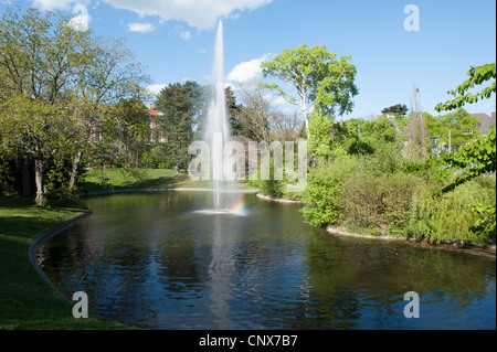 Teich mit Springbrunnen im Türkenschanzpark, Wien, Österreich
