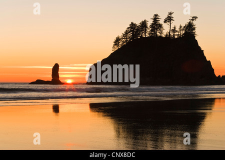 Sonnenuntergang am Rialto Beach an der Westküste, USA, Olympic National Park Stockfoto