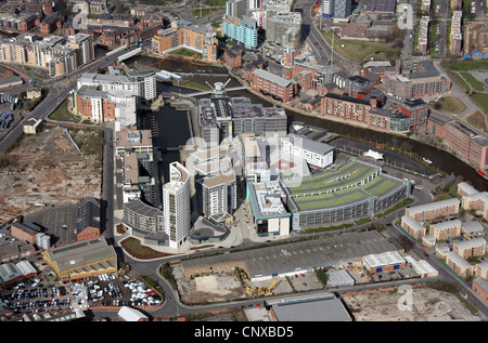Luftaufnahme von Clarence Dock Entwicklung in Leeds Stockfoto
