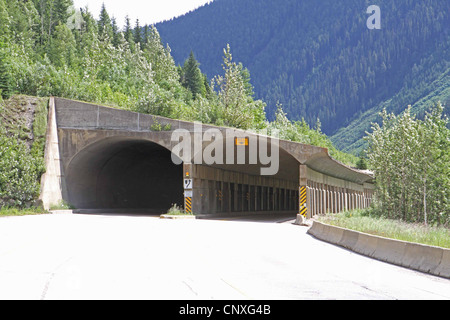 Schnee-Schuppen in British Columbia auf dem Trans Canada Highway Stockfoto