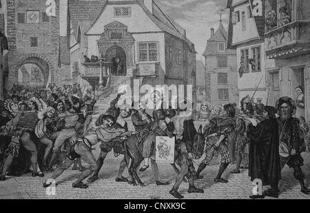 Strafe für innere Unruhen im Mittelalter, historische Gravuren, 1883 Stockfoto