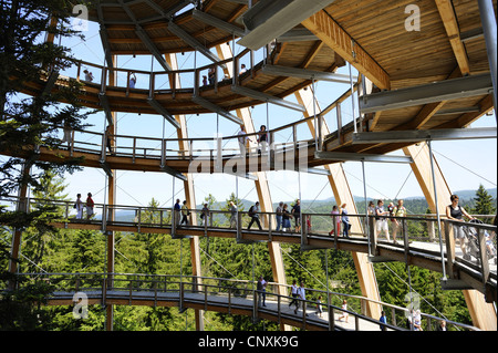 viele Besucher auf die Spirale Weg des Aussichtsturmes von der Tree Top Walk im Nationalpark Bayerischer Wald, Deutschland, Bayern, Nationalpark Bayerischer Wald, Neuschoenau Stockfoto