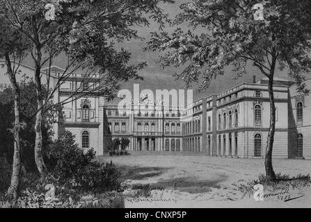 Eintritt ins Schloss von Herrenwoerth Palast, heute Herrenchiemsee Palace, See Chiemsee, Bayern, Deutschland, historische engr Stockfoto