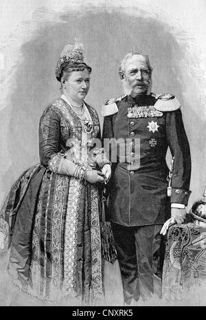 König Albert und Königin Karola Sachsen, historische Gravur, ca. 1888 Stockfoto