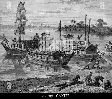 Fluss Ganges, Indien, historische Illustration, Holzschnitt, ca. 1888 Stockfoto