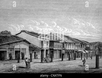 Typische Straße in Saigon, Vietnam, historische Illustration, Holzschnitt, ca. 1888 Stockfoto
