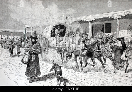 Straßenszene in Yarkant, Turkmenistan, historische Abbildung, Yarkand, Holzschnitt, ca. 1888 Stockfoto