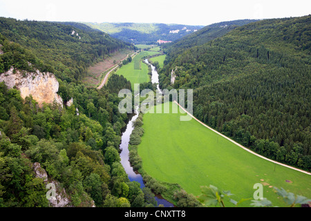 Ansicht des oberen Donautal von Beuron Knopfmacherfelsen, Deutschland, Baden-Württemberg, Stockfoto