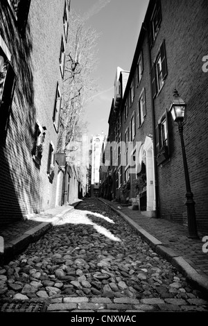 ACORN STREET BEACON HILL BOSTON MASSACHUSETTS MA GESCHAEFTSVIERTEL STADTANSICHTEN NEW ENGLAND STREET STADTBILD SKYLINE ARCHITEKTUR ORTB Stockfoto