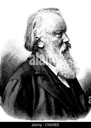 Johannes Brahms 1833-1897, deutscher Komponist, Pianist und Dirigent, historische Holzstich um 1897 Stockfoto