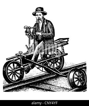 Veloziped oder Draisine, historische Holzstich ca. 1888 Stockfoto