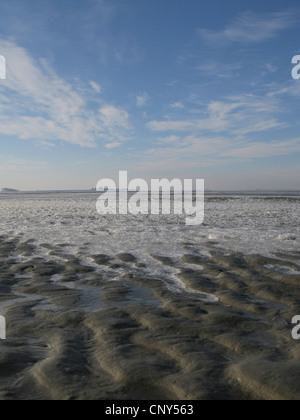 frostigen Nordsee Coas in Niedersaechsisches Wattenmeer Nationalpark, Bensersiel, Ostfriesland, Niedersachsen, Deutschland Stockfoto