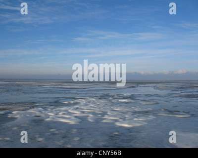 frostigen Nordsee Coas in Niedersaechsisches Wattenmeer Nationalpark, Bensersiel, Ostfriesland, Niedersachsen, Deutschland Stockfoto