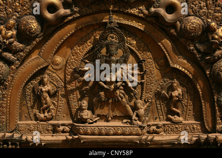 Göttin Taleju. Detail des Golden Gate in Bhaktapur Durbar Square in Bhaktapur, Nepal. Stockfoto