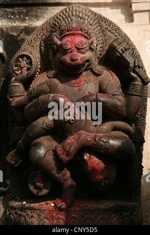 Steinstatue von Bhairab (1698) in Bhaktapur Durbar Square in Bhaktapur, Stockfoto